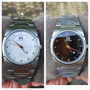 LOT OF 2 NEW ALL STEEL DANISH DESIGN BLACK & WHITE QUARTZ LADY WATCH 30 …